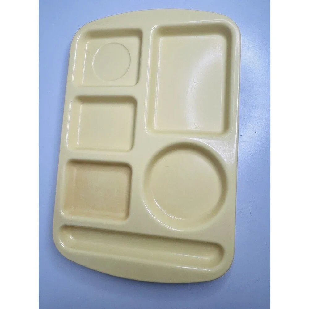 Vintage Yellow Melamine School Cafeteria Lunch Trays Set 2 Multiple Compartment
